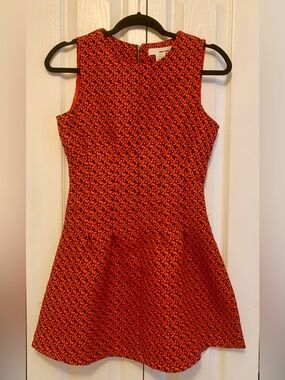 Sans Souci Red Black Print Geometric Jacquard darted tailored sleeveless Dress